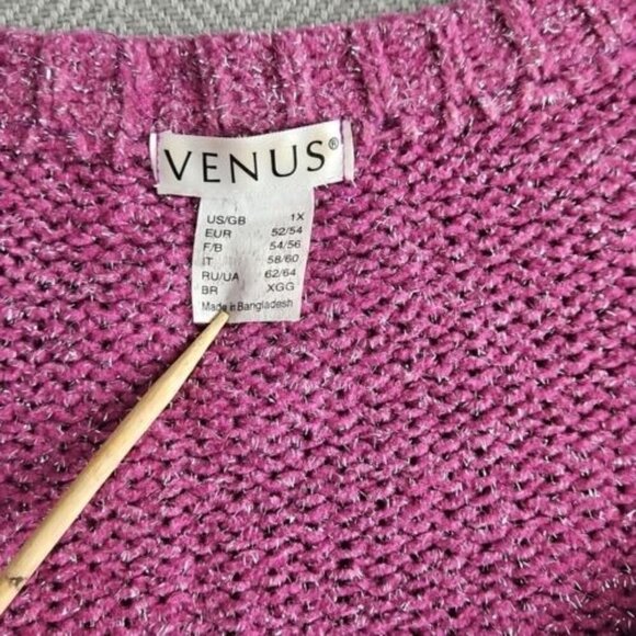Venus Cold Shoulder Sweater Women's Size 1x Purple Metallic Thread Chunky Y2K - Picture 4 of 16